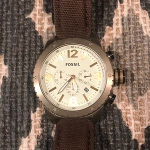 Vintage bronze toned fossil watch with canvas band